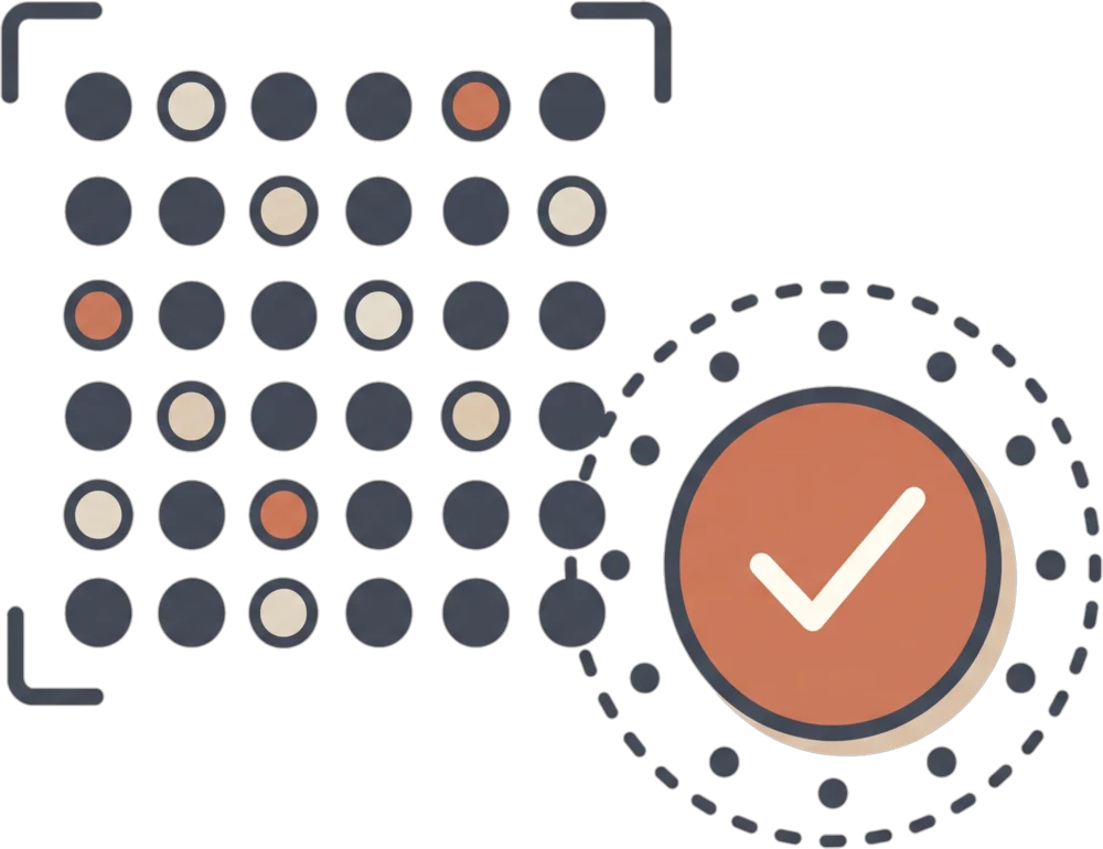 Batch QR code with a certified tick badge
